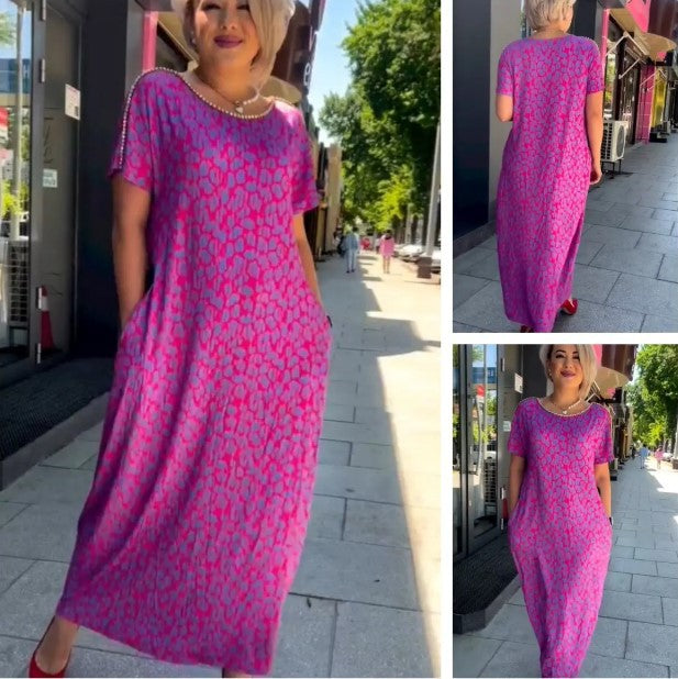 Raven - Spring Chic Printed Maxi Dress with Pockets