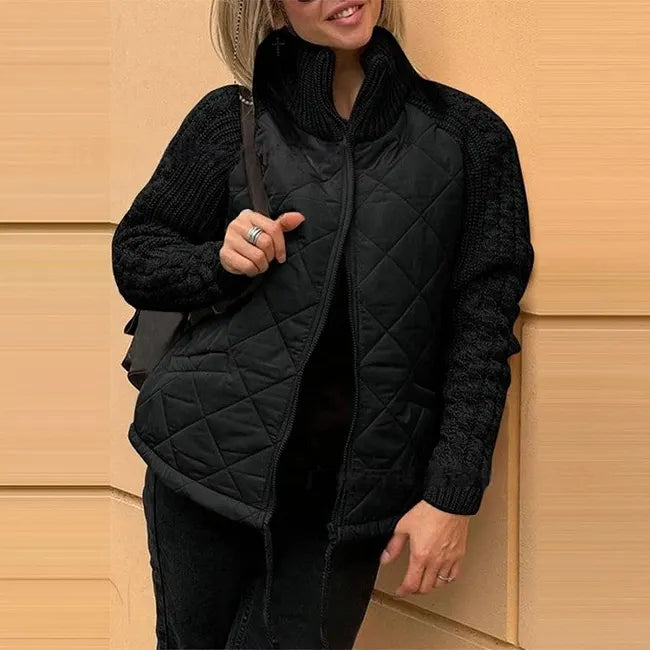 Bronte | Quilted Jacket with Knitted Sleeves and Stand Collar for Women