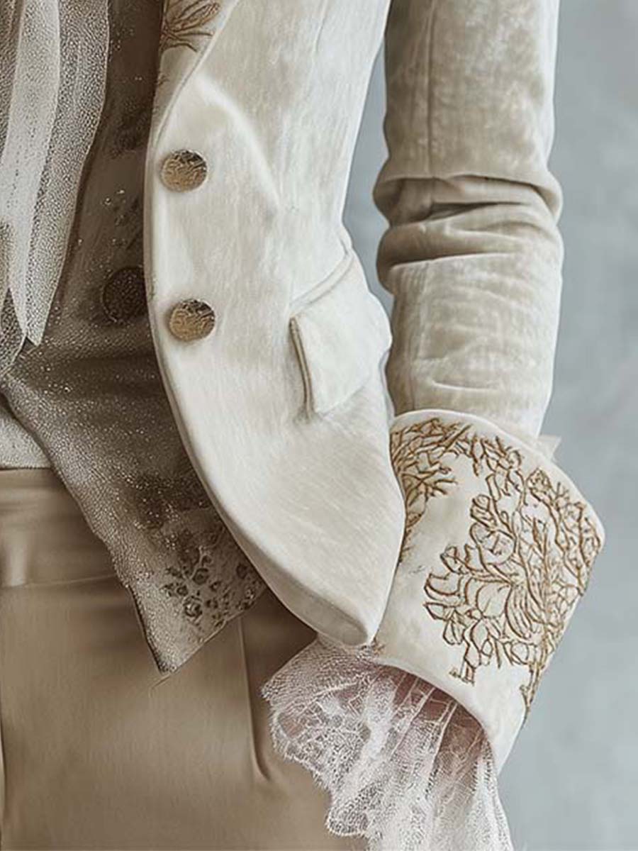 Ivette | Ivory Embroidered Tailored Blazer