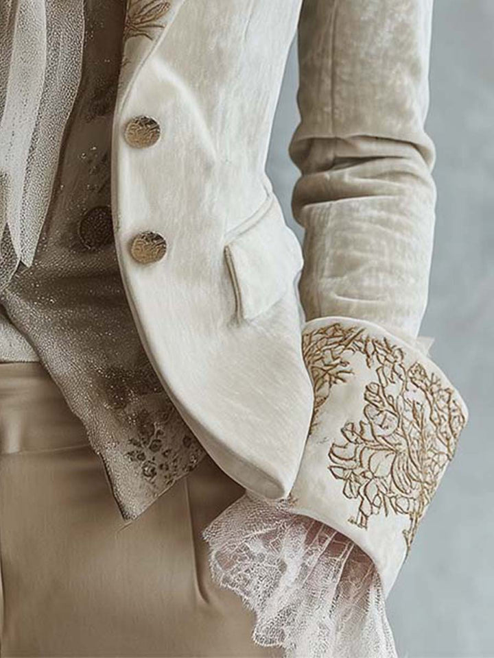 Ivette | Ivory Embroidered Tailored Blazer
