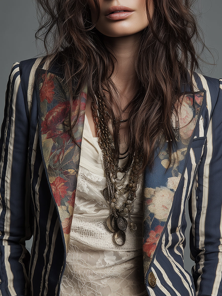 Avenorix | Floral Print Blazer with Structured Shoulder for Women