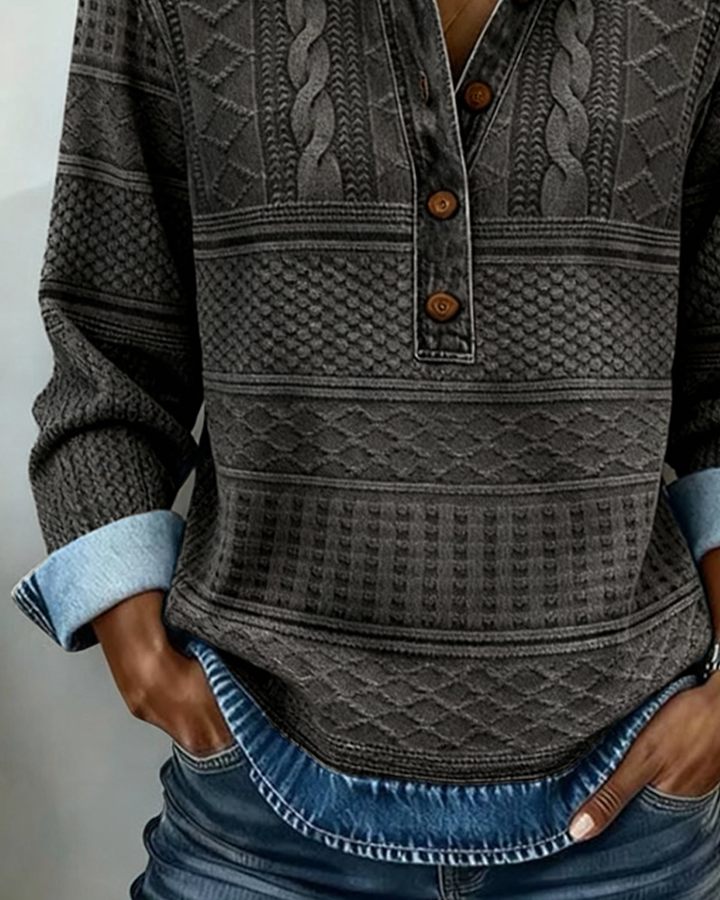 Theodora | Half-Button Sweatshirt with Lapel Collar for Women