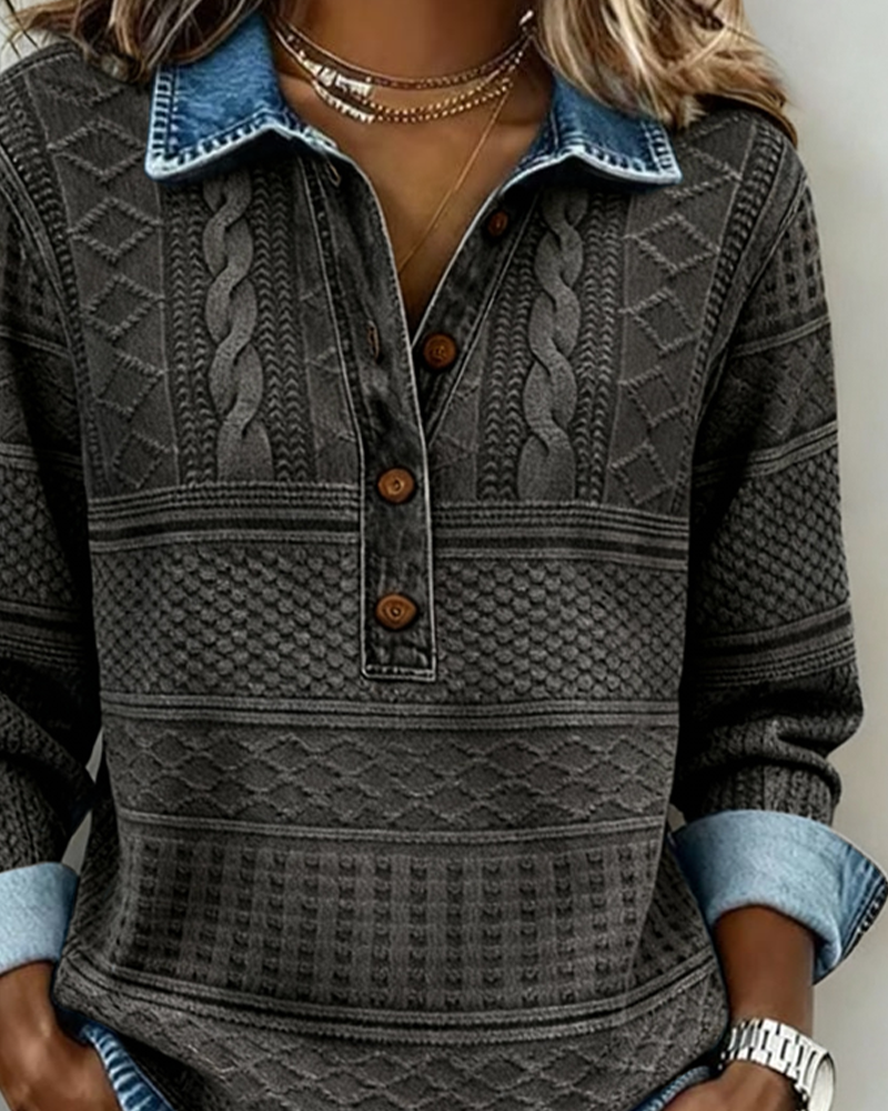 Theodora | Half-Button Sweatshirt with Lapel Collar for Women