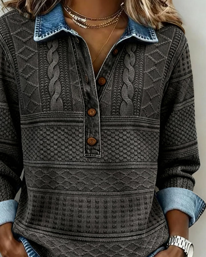 Theodora | Half-Button Sweatshirt with Lapel Collar for Women