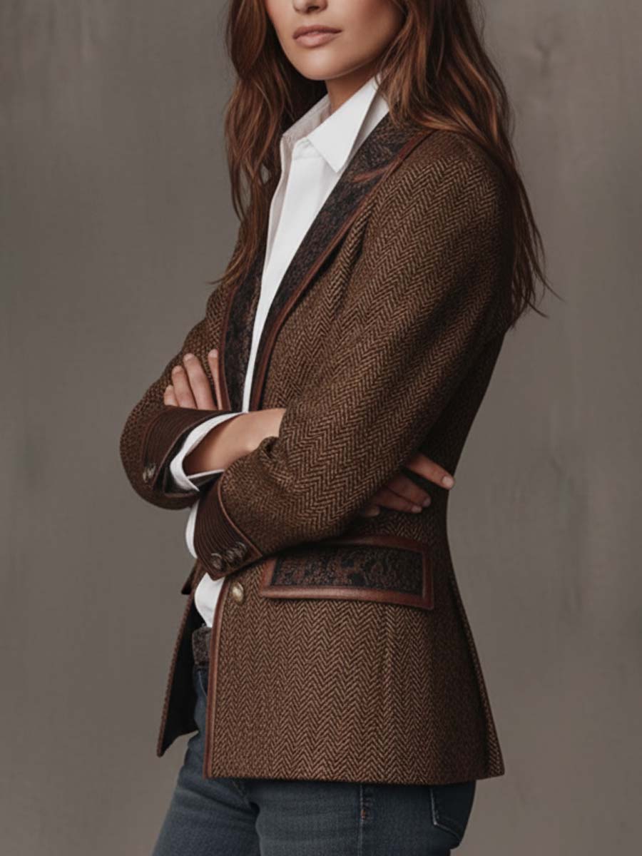 Odette | Herringbone Printed Panel Blazer