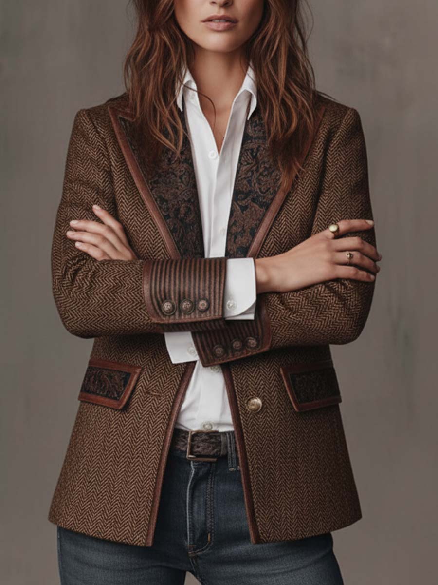 Odette | Herringbone Printed Panel Blazer