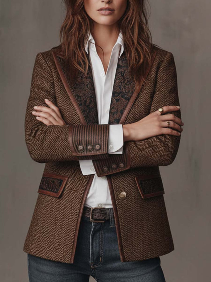 Odette | Herringbone Printed Panel Blazer