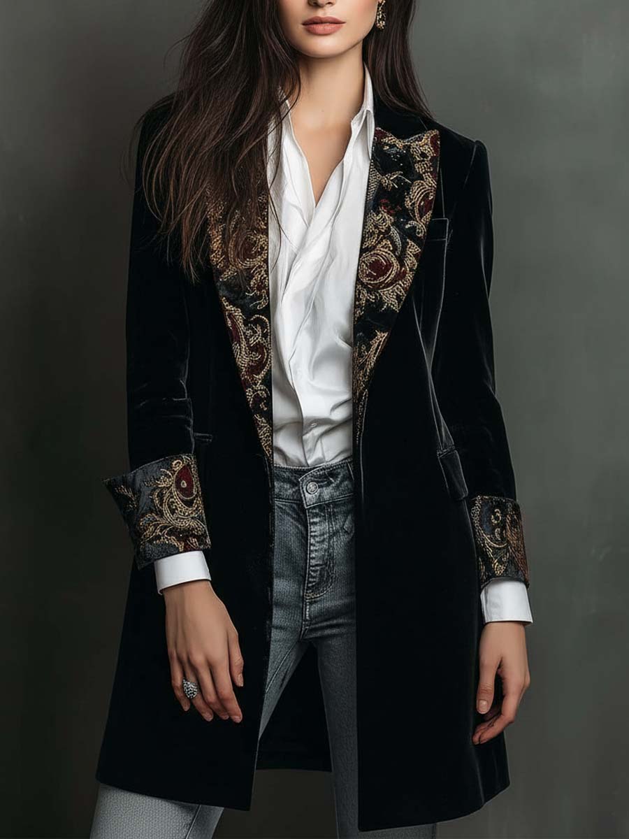 Marlene | Baroque Print Lapel Slim-Fit Blazer