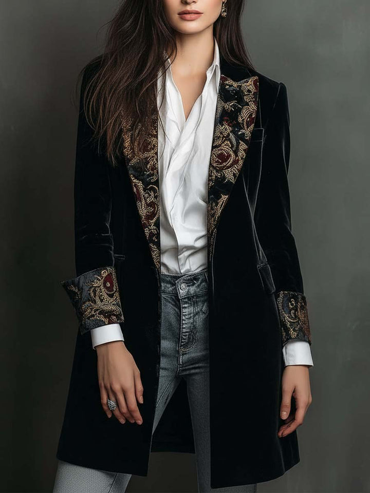 Marlene | Baroque Print Lapel Slim-Fit Blazer