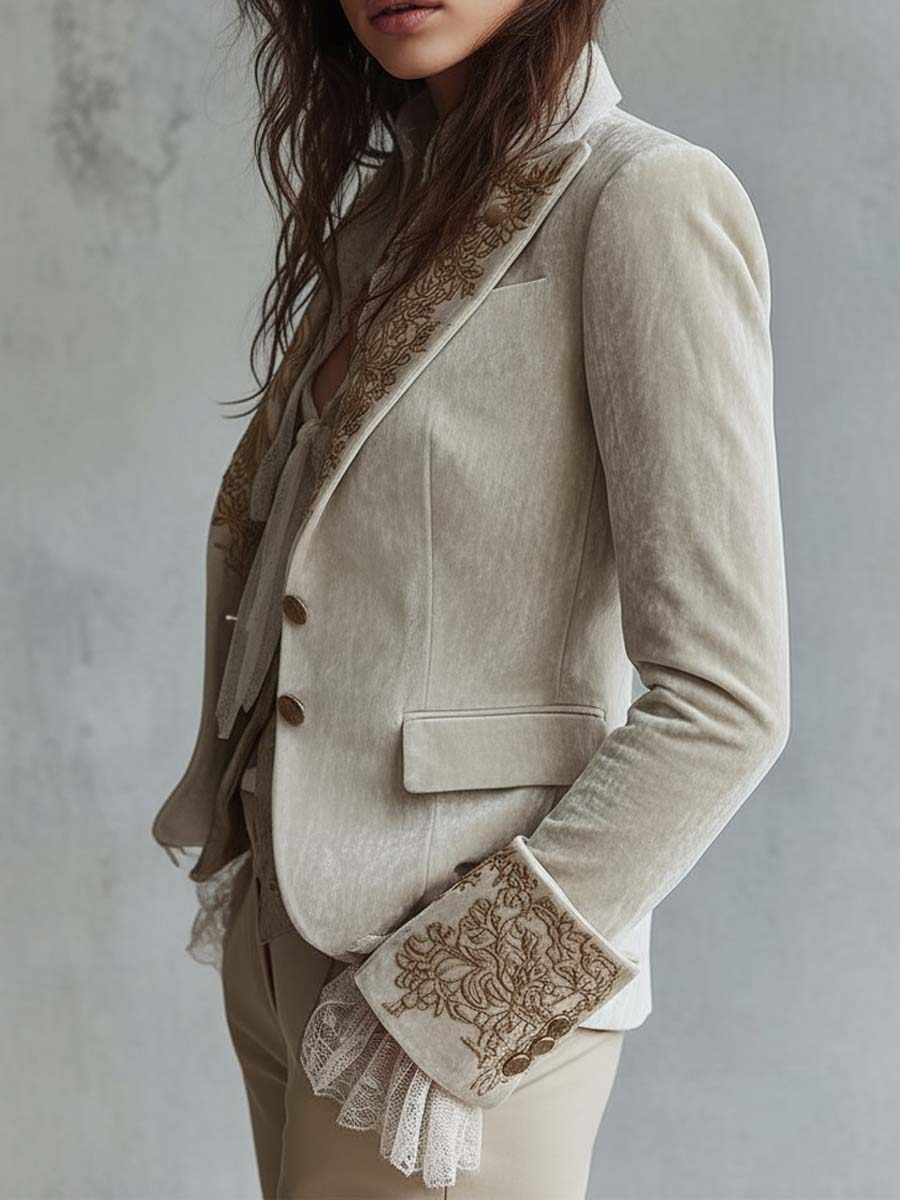 Ivette | Ivory Embroidered Tailored Blazer