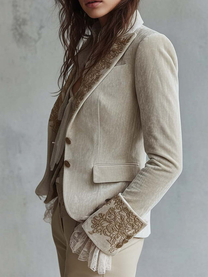 Ivette | Ivory Embroidered Tailored Blazer
