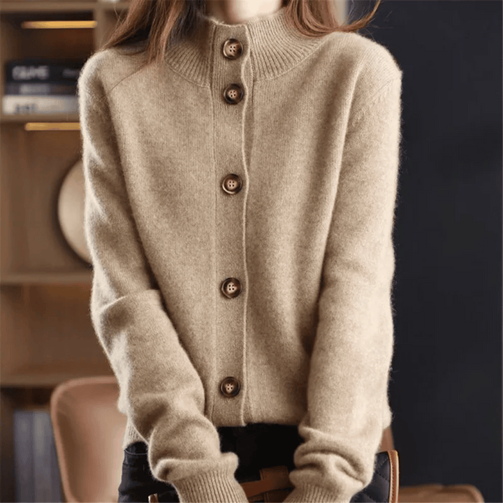 Celeste | High Neck Cardigan with Statement Buttons in Soft Knit for Women