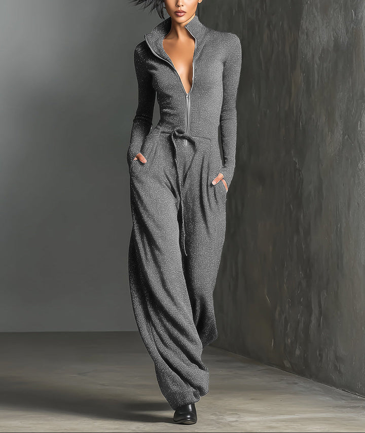 Valeria - Elegant Knitted Jumpsuit With Front Zip