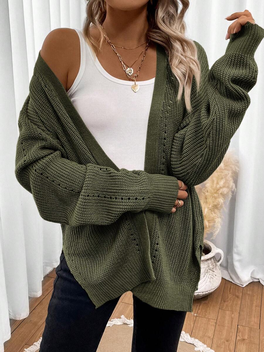 Anneliese | Open Front Pointelle Knit Cardigan with Drop Shoulder for Women