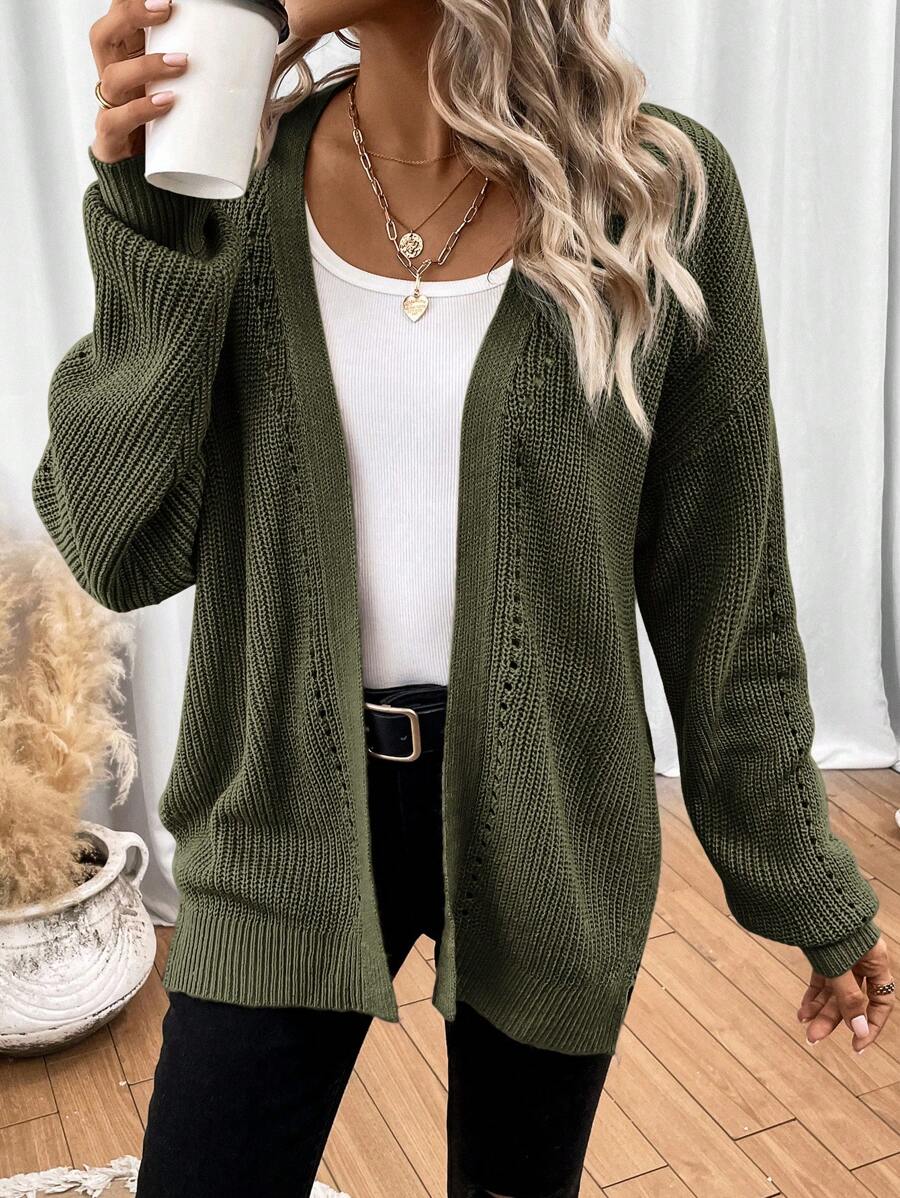Anneliese | Open Front Pointelle Knit Cardigan with Drop Shoulder for Women