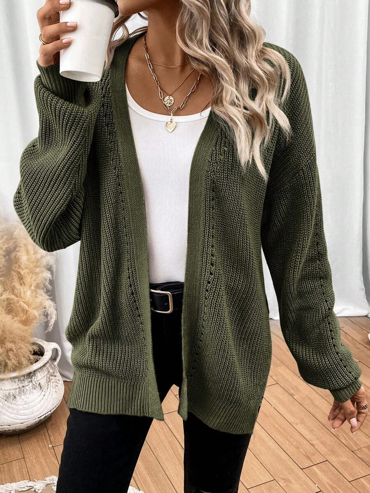 Anneliese | Open Front Pointelle Knit Cardigan with Drop Shoulder for Women