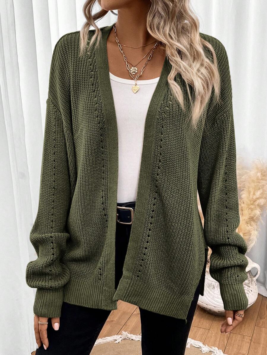 Anneliese | Open Front Pointelle Knit Cardigan with Drop Shoulder for Women