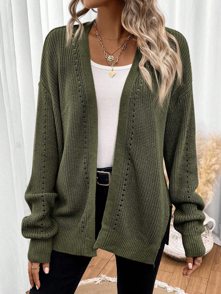 Anneliese | Open Front Pointelle Knit Cardigan with Drop Shoulder for Women