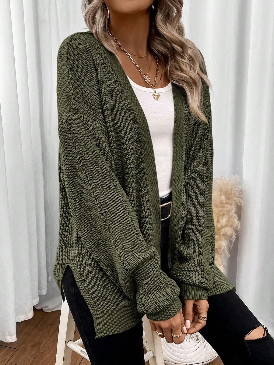 Anneliese | Open Front Pointelle Knit Cardigan with Drop Shoulder for Women