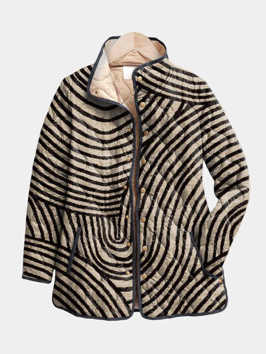 Inaya | Quilted Jacket with Hand Drawn Retro Pattern for Women