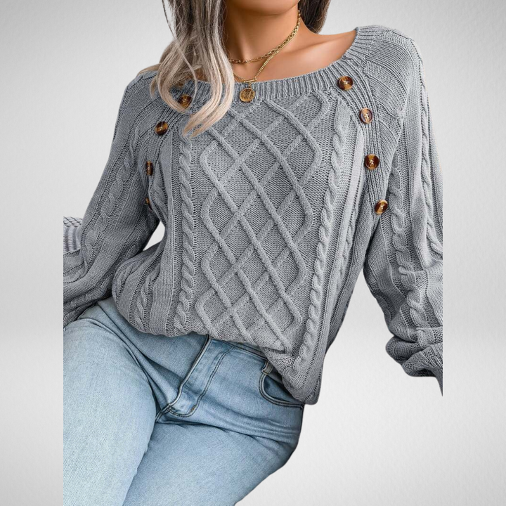 Léonie | Cable-Knit Sweater with Decorative Buttons