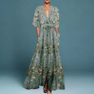 Ruby | Belted V-Neck Floral Maxi Dress