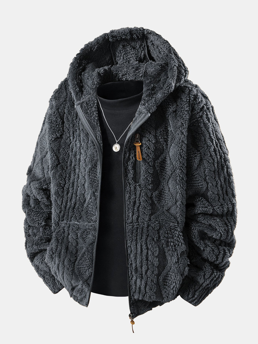 Velinor | Jacquard Teddy Hoodie with Geometric Texture for Men