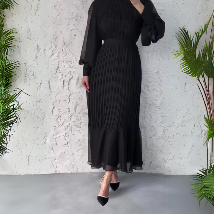 Cami - Chic French Fall Mesh-Accented Evening Gown