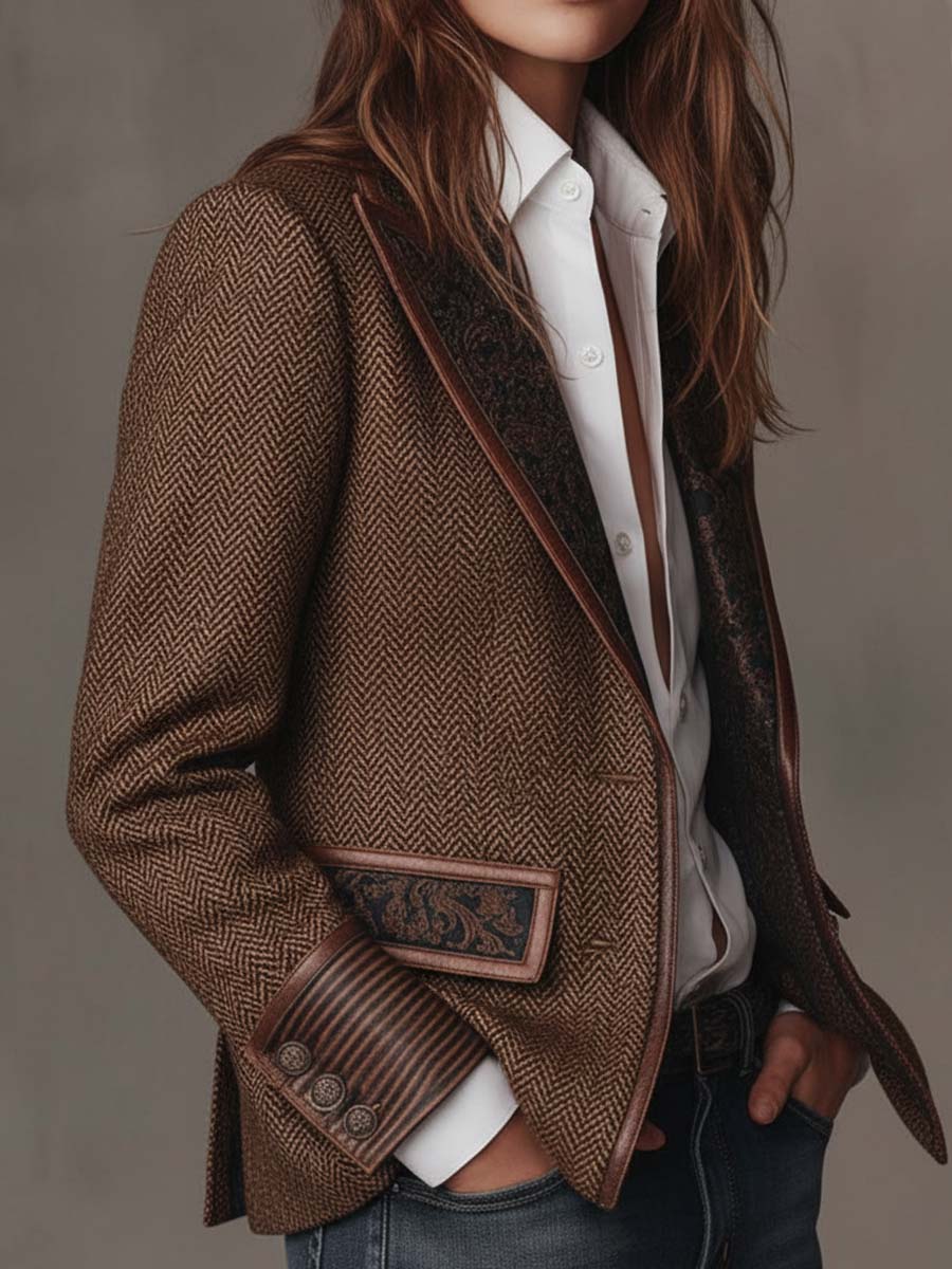 Odette | Herringbone Printed Panel Blazer