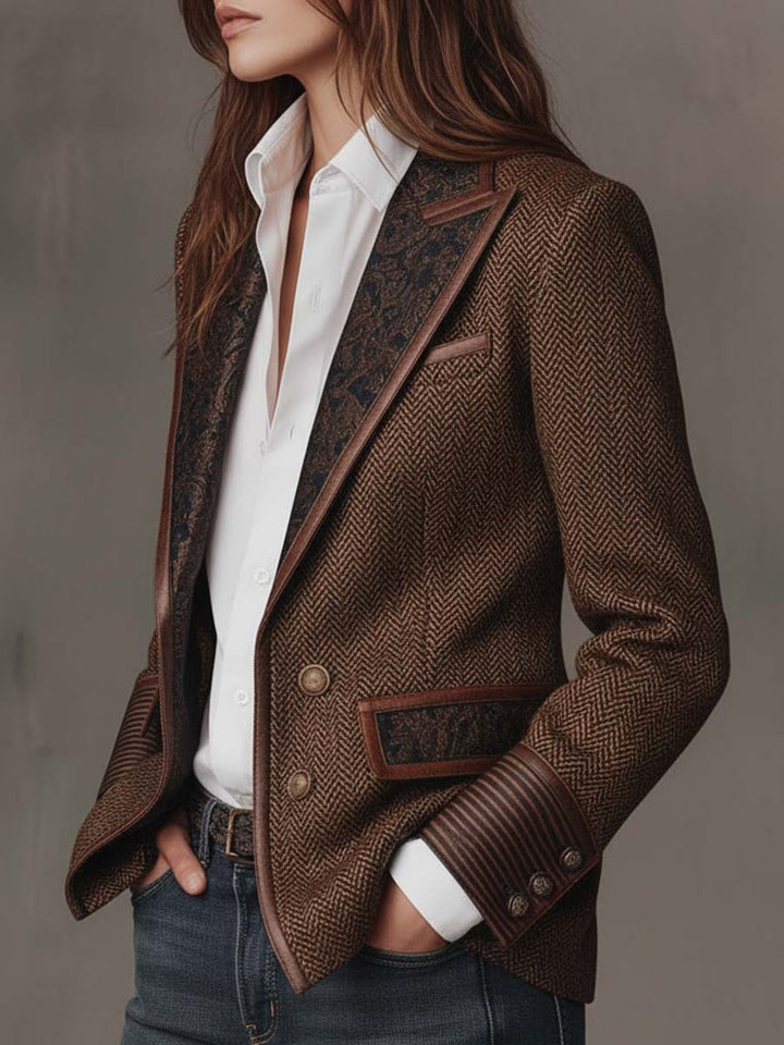 Odette | Herringbone Printed Panel Blazer