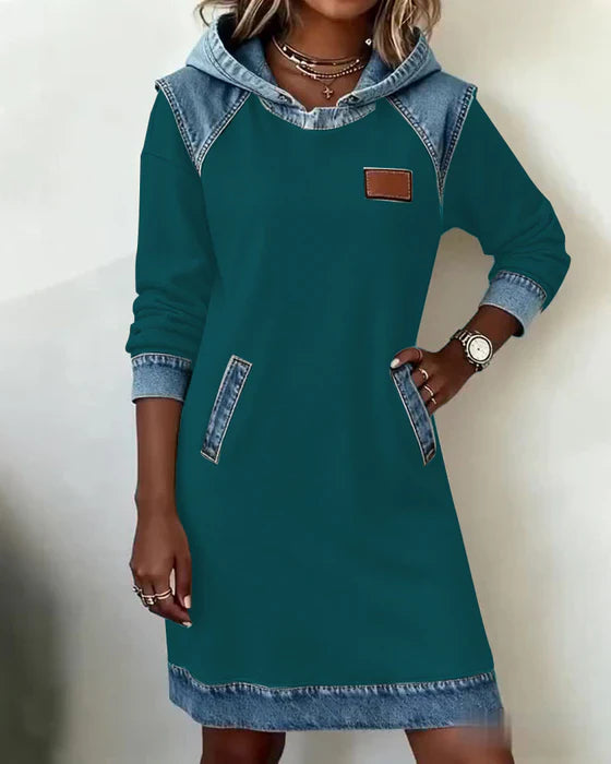 Urban Contrast Hooded Dress