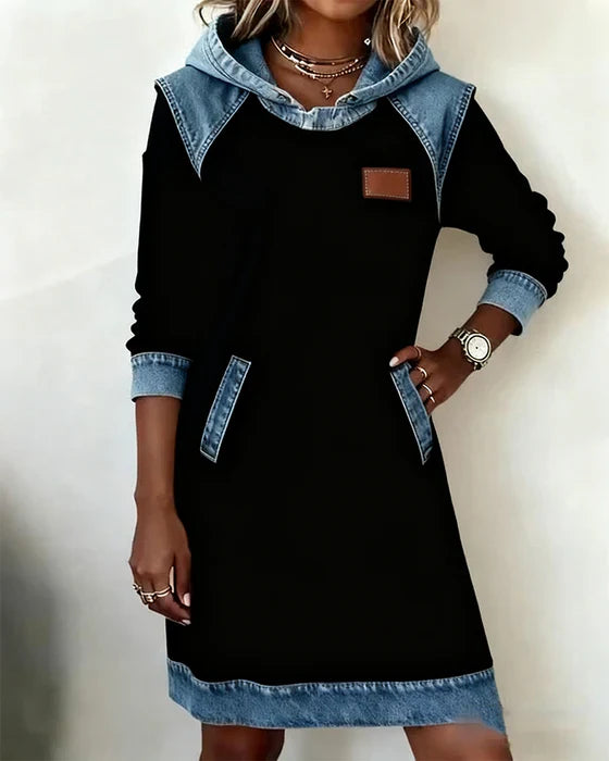 Urban Contrast Hooded Dress