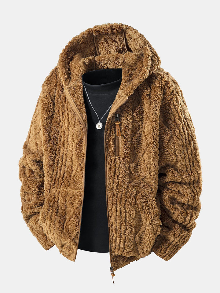 Velinor | Jacquard Teddy Hoodie with Geometric Texture for Men