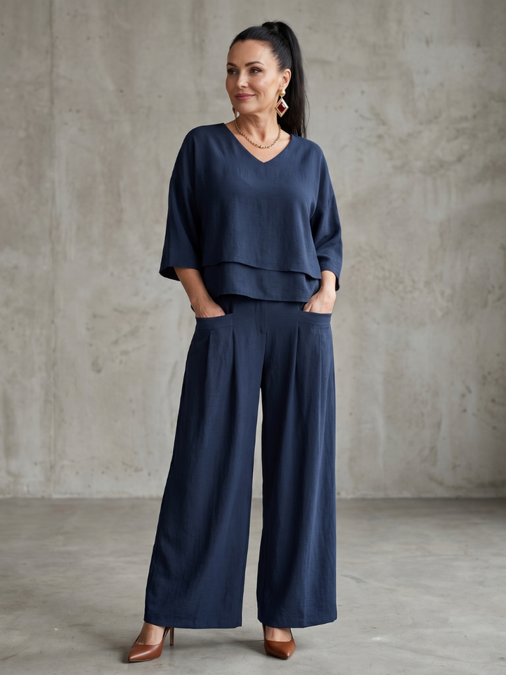 River | Layered Top and Wide Leg Trouser Set with Modern Cut for Women