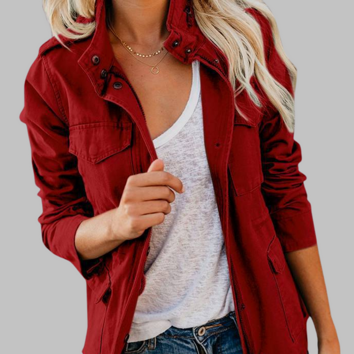 Rhoda | Military Inspired Jacket with Zip and Button Front for Women