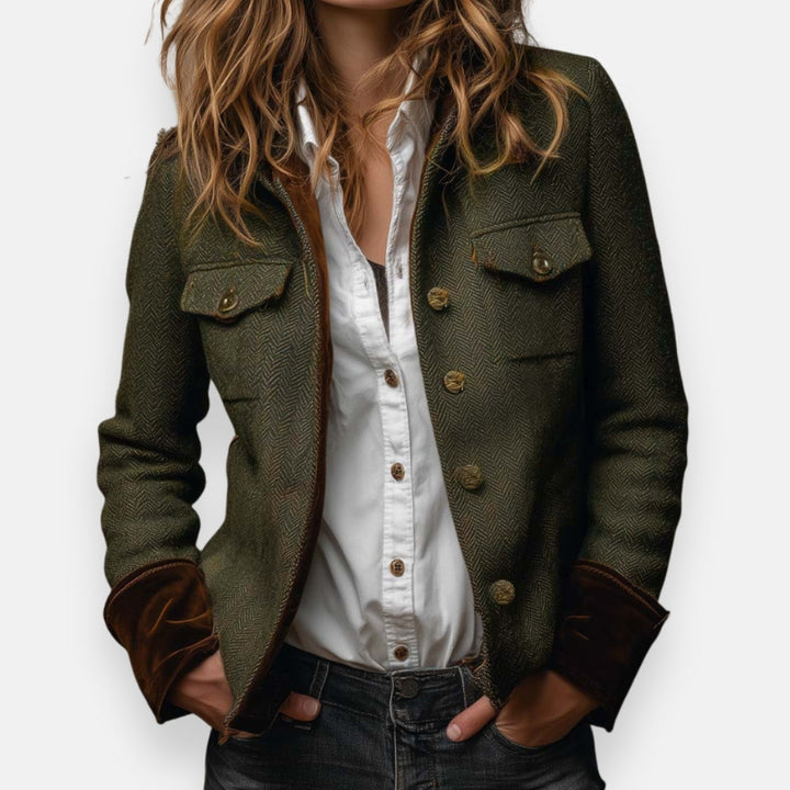 Eleanor | Tweed Jacket with Velvet Trim Detailing for Women