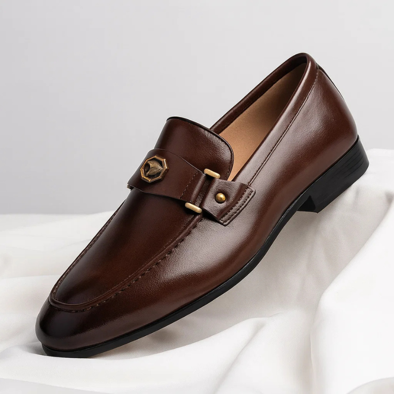 Logan | Italian Leather Loafers with Polished Metal Detail for Men