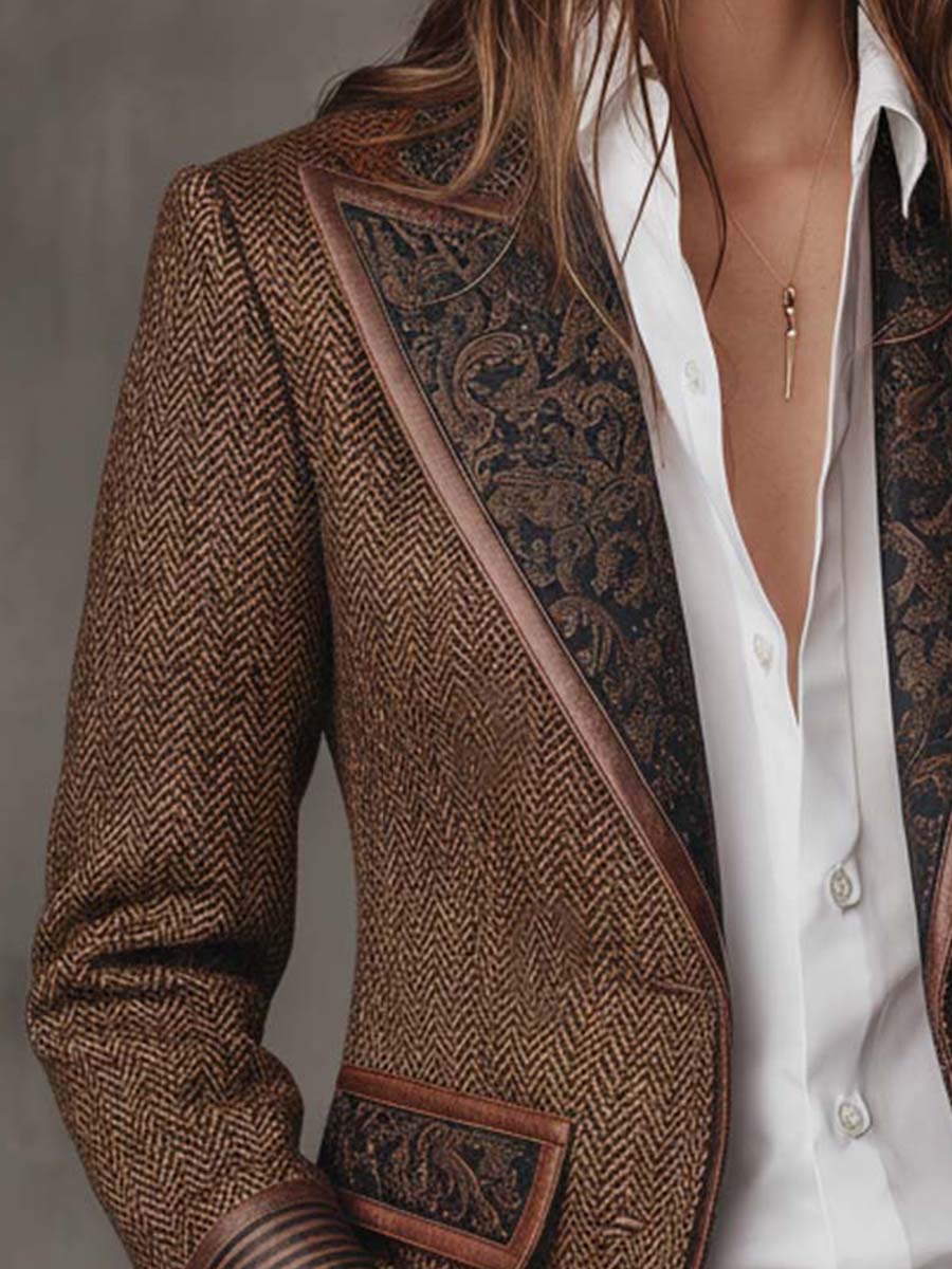 Odette | Herringbone Printed Panel Blazer