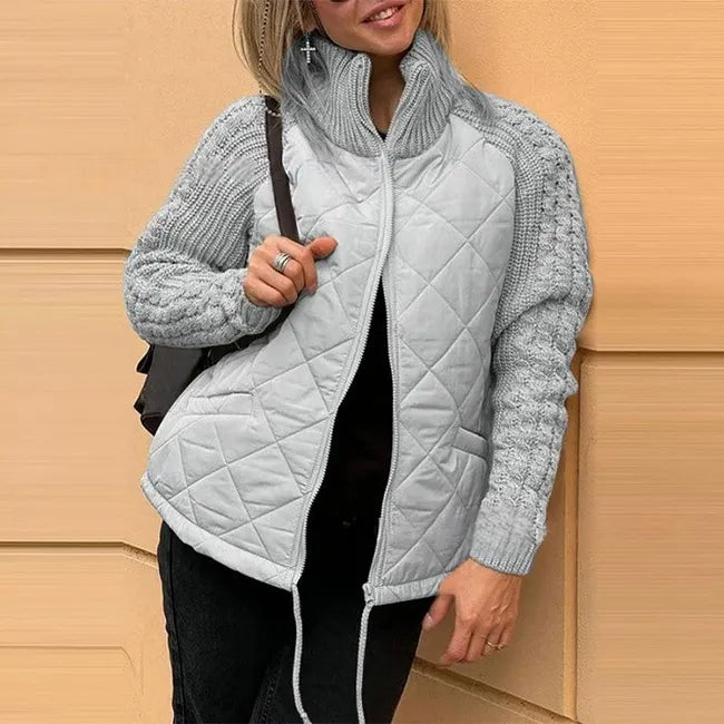 Bronte | Quilted Jacket with Knitted Sleeves and Stand Collar for Women