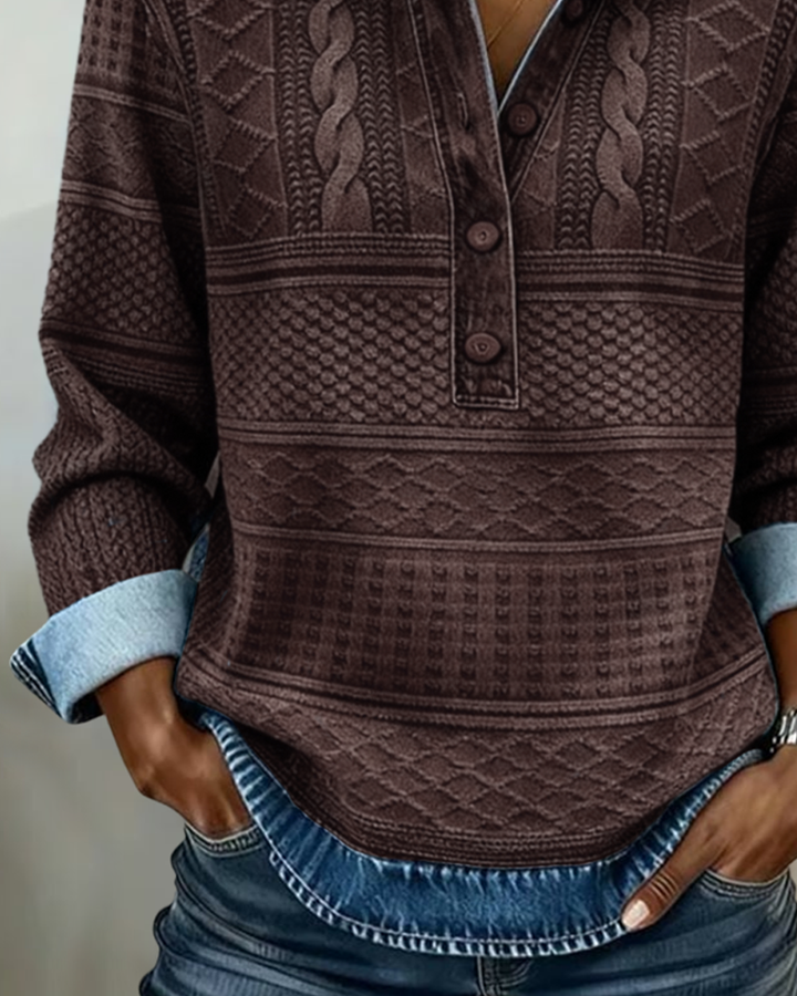 Theodora | Half-Button Sweatshirt with Lapel Collar for Women