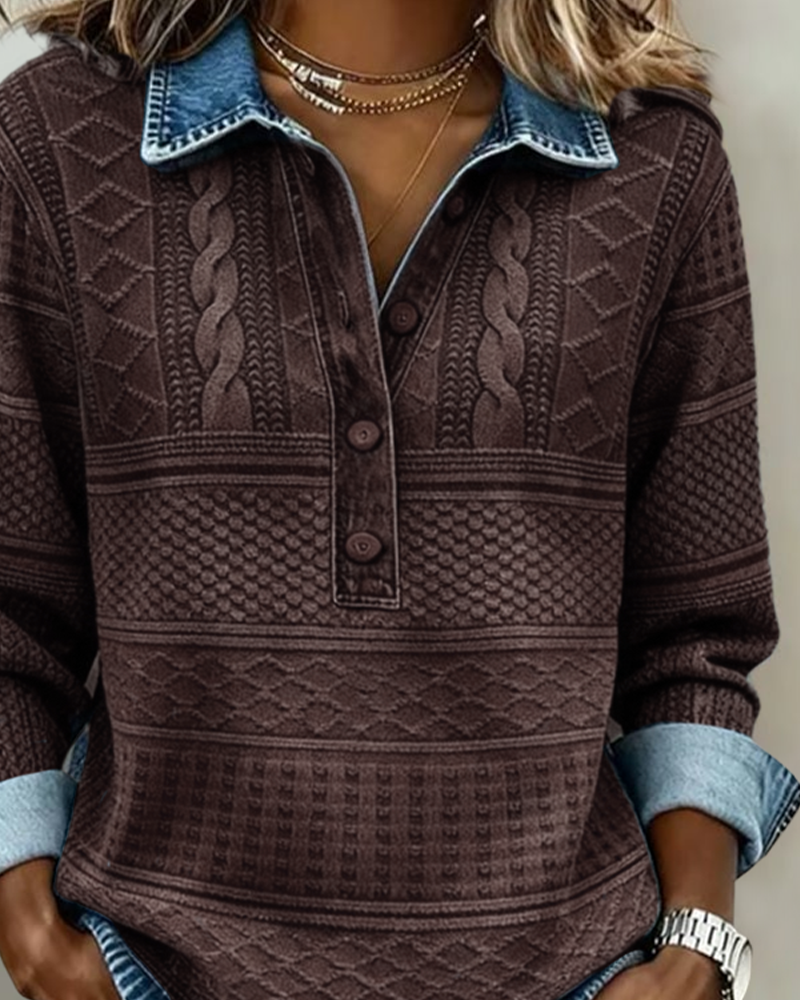 Theodora | Half-Button Sweatshirt with Lapel Collar for Women