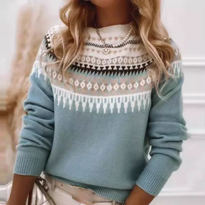 Maëva - Pink Scandinavian Pattern Sweater