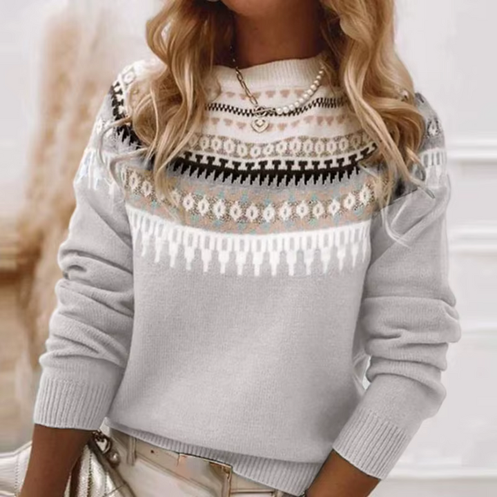 Maëva - Pink Scandinavian Pattern Sweater