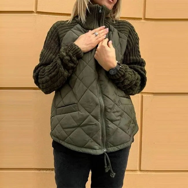 Bronte | Quilted Jacket with Knitted Sleeves and Stand Collar for Women