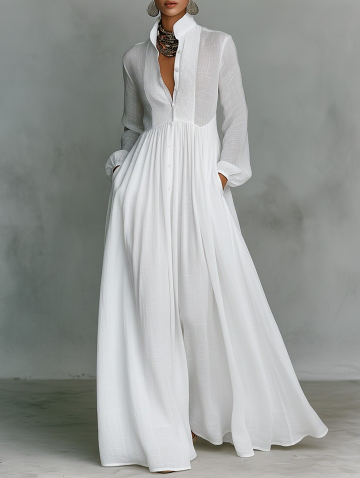 Elisa - Maxi Minimalist Dress In Cotton And Linen