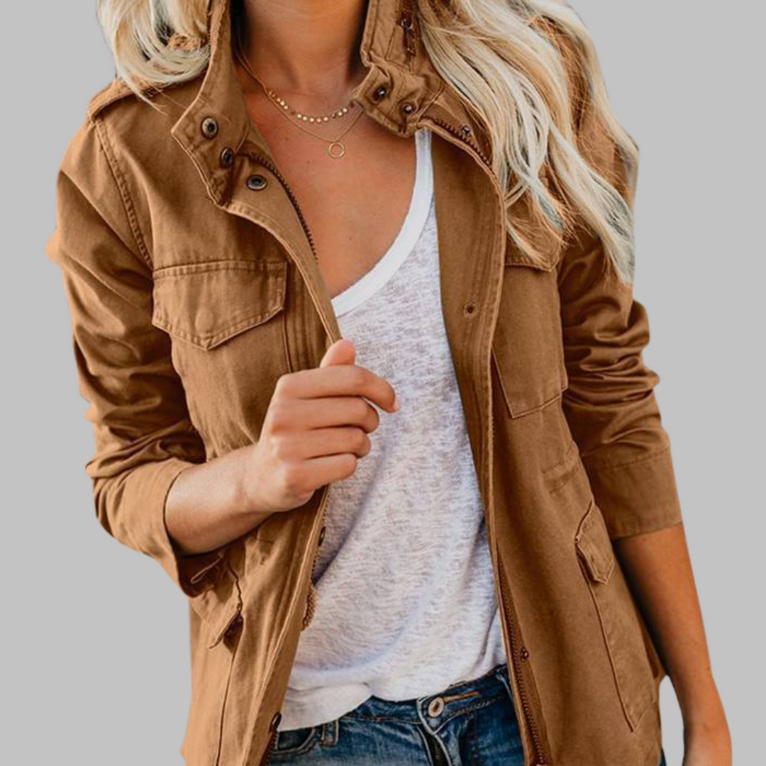 Rhoda | Military Inspired Jacket with Zip and Button Front for Women
