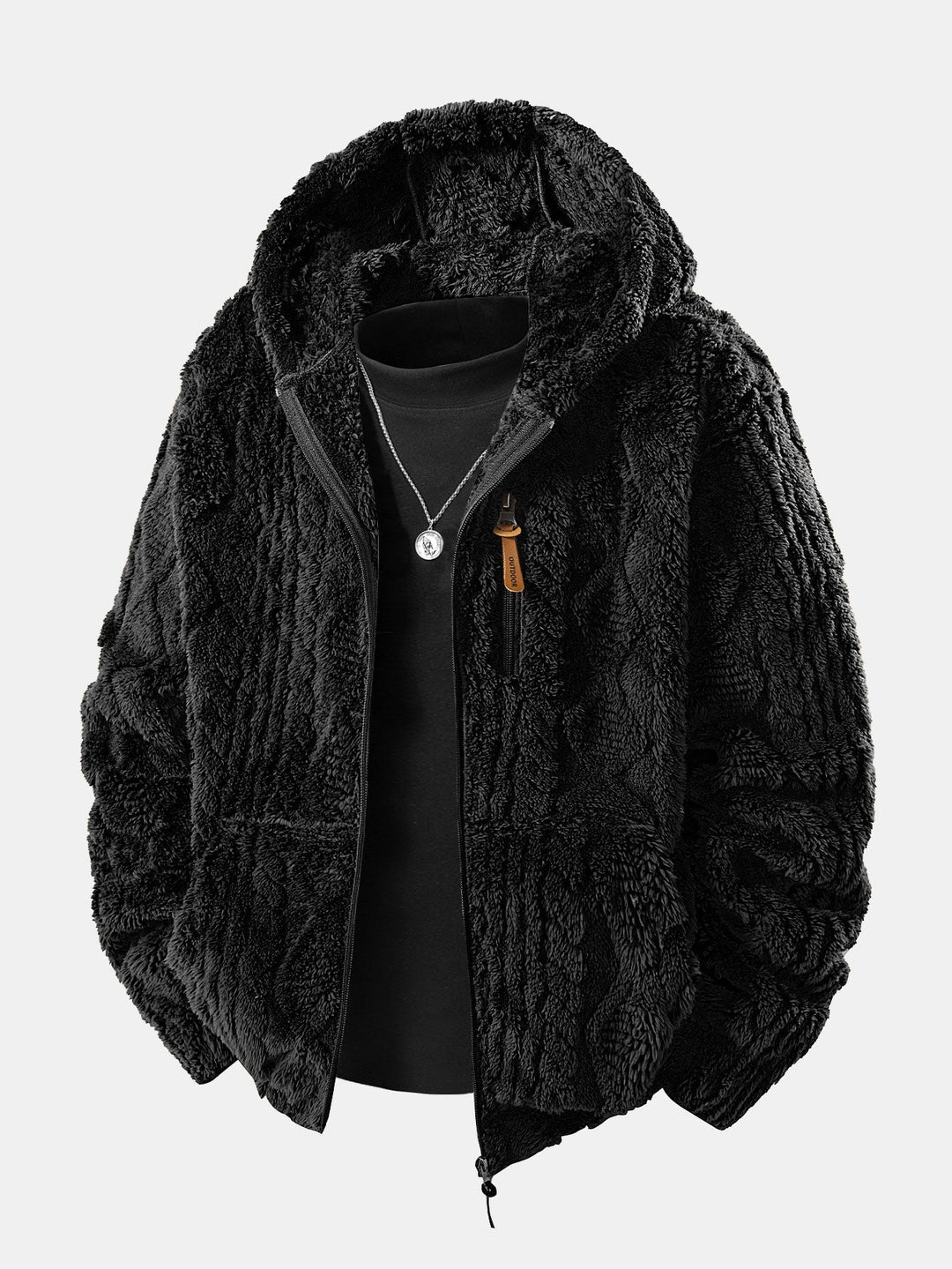 Velinor | Jacquard Teddy Hoodie with Geometric Texture for Men