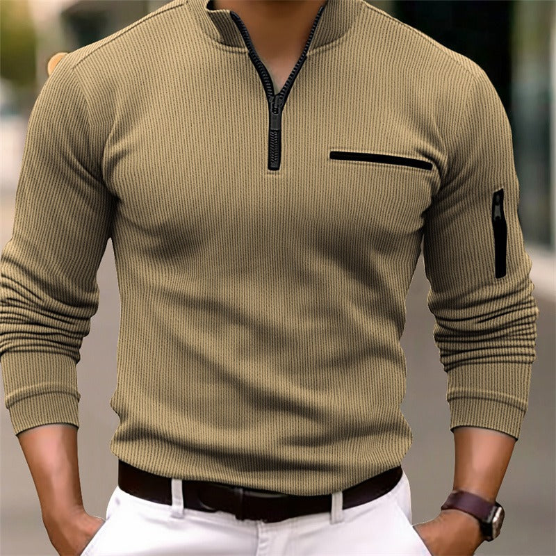 Gusteous | Long Sleeve Zip Polo with Soft Touch Fabric for Men