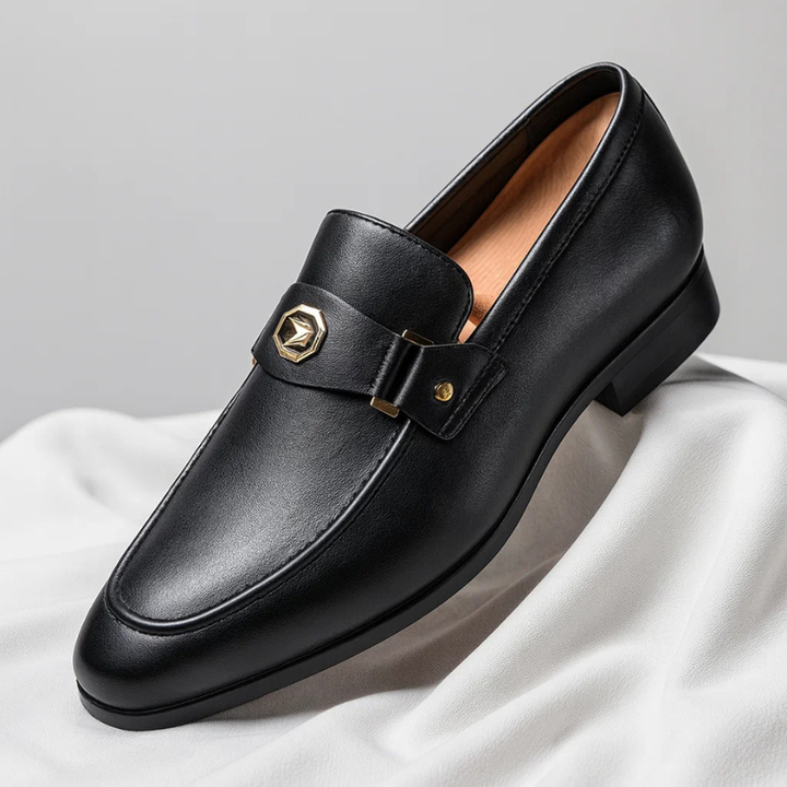 Logan | Italian Leather Loafers with Polished Metal Detail for Men