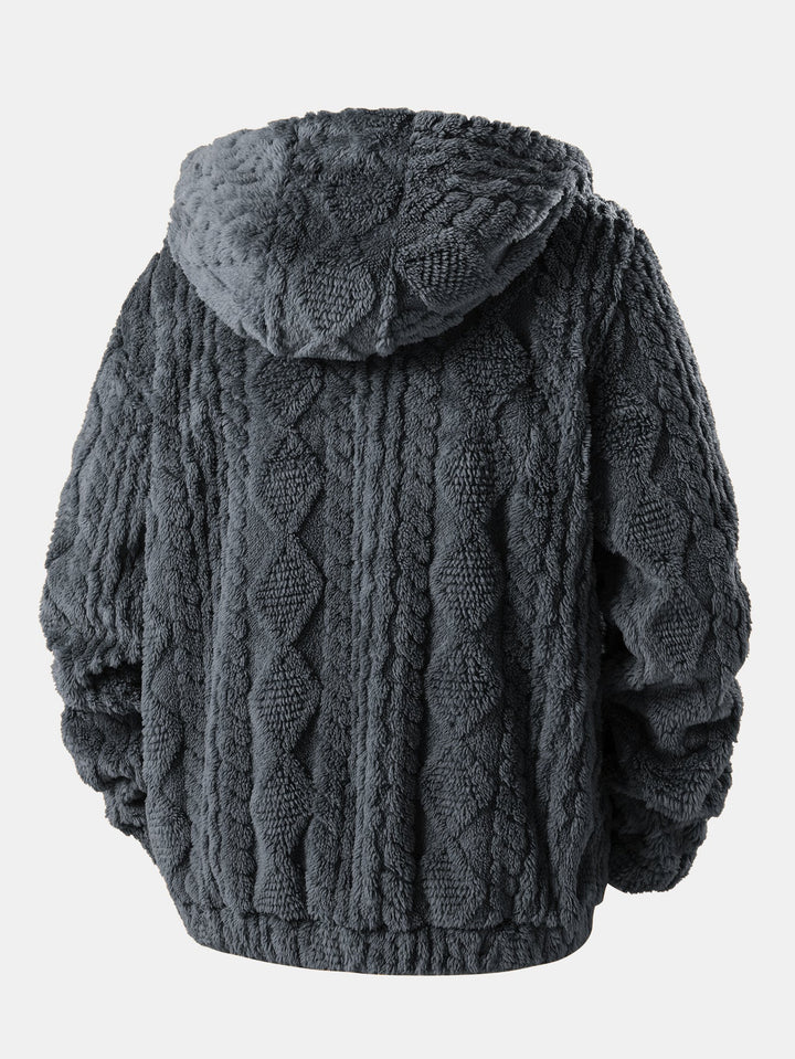 Velinor | Jacquard Teddy Hoodie with Geometric Texture for Men